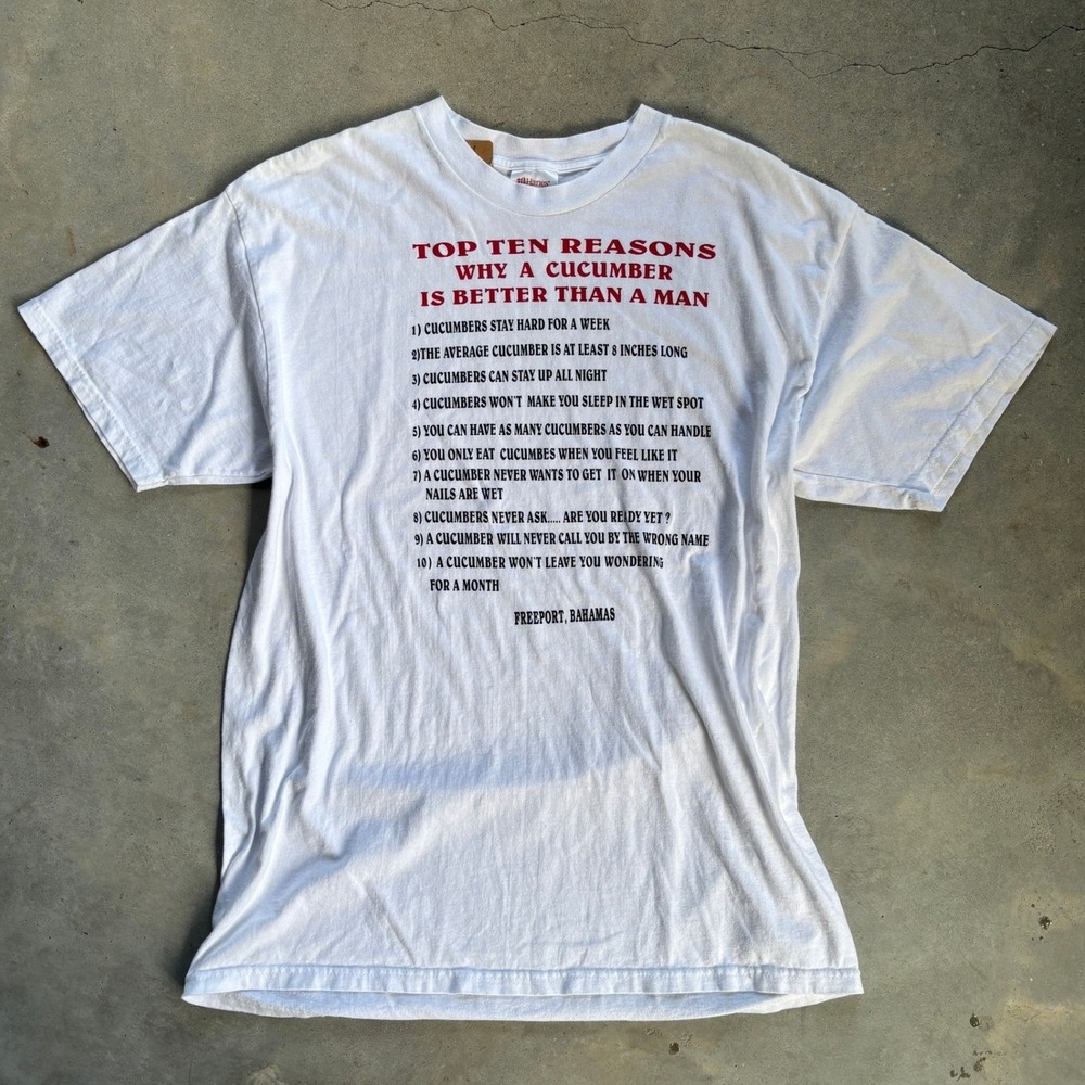 Vintage Freeport Bahamas Cucumber Joke T-Shirt Mens Large White Humor Funny